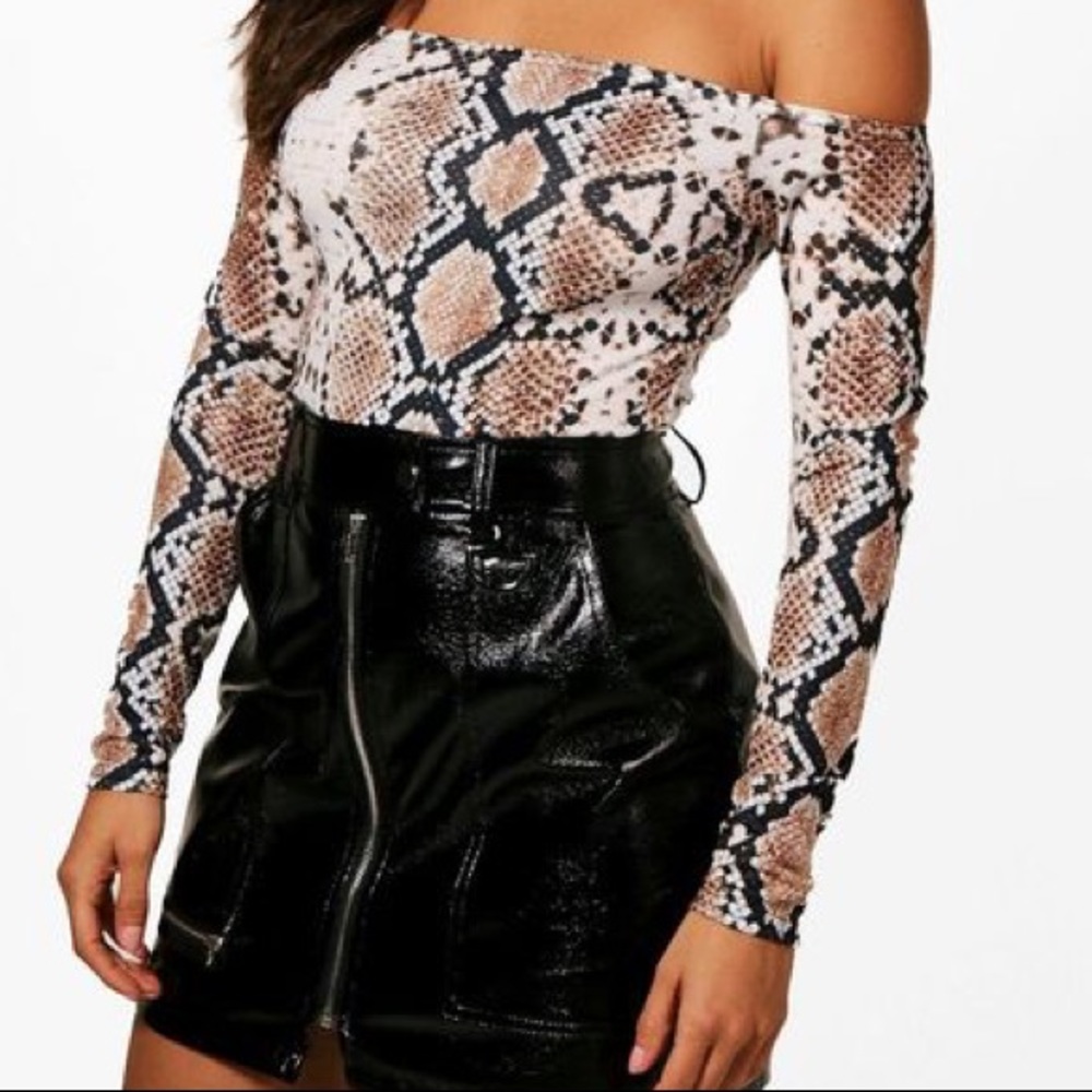 off the shoulder snake bodysuit